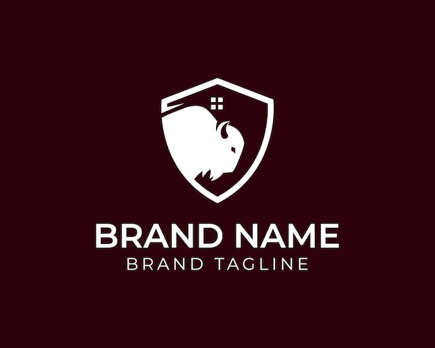 Logotipo de casa de búfalo o Bison combinación de diseño de plantillas de muebles para el hogar y bienes raíces de búfalo y logotipo de techo fuerte para el hogar