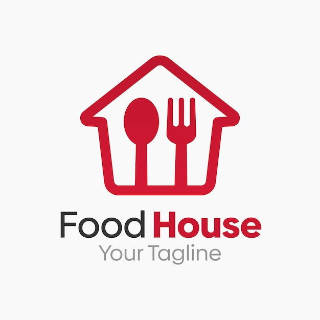 un logotipo para una casa de comida con un tenedor y un cuchillo