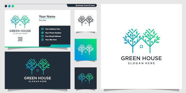 Logotipo de la casa con concepto de árbol vector premium