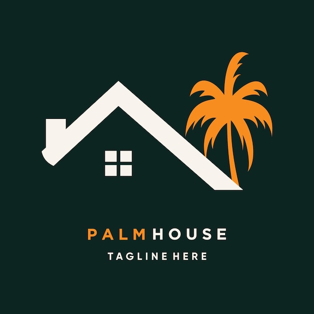 Vector logotipo de la casa con concepto de palmera premium vector premium