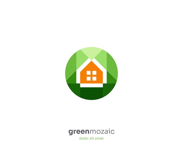 El logotipo de la casa creativa de mosaico verde