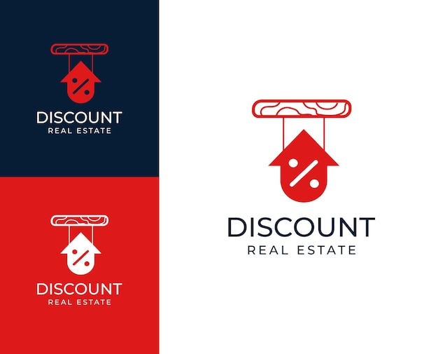 Logotipo de la casa de descuento Descuento con icono de la casa Ilustración del diseño del logotipo Descuento logotipo de bienes raíces