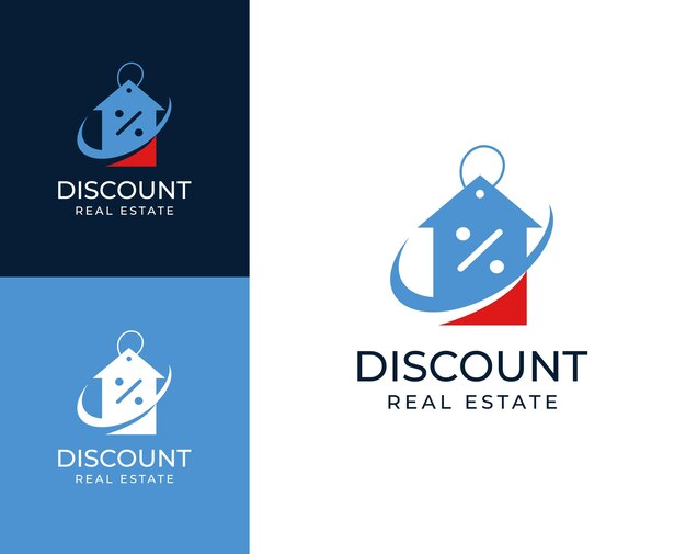 Logotipo de la casa de descuento Descuento con icono de la casa Ilustración del diseño del logotipo Descuento logotipo de bienes raíces