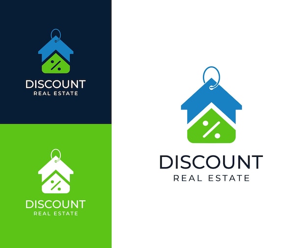 Logotipo de la casa de descuento Descuento con icono de la casa Ilustración del diseño del logotipo Descuento logotipo de bienes raíces