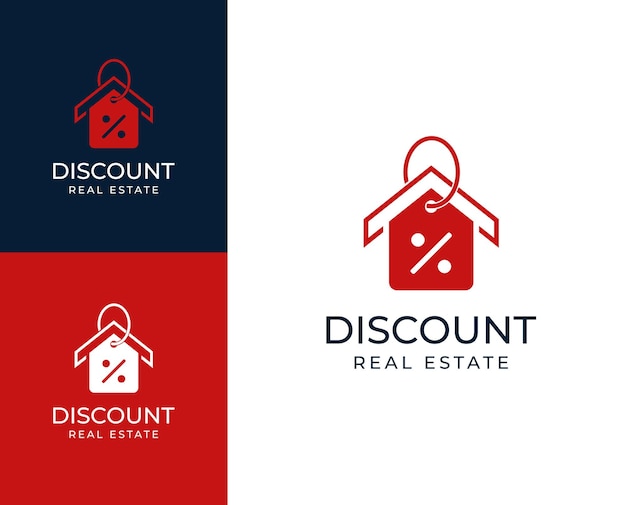Logotipo de la casa de descuento Descuento con icono de la casa Ilustración del diseño del logotipo Descuento logotipo de bienes raíces