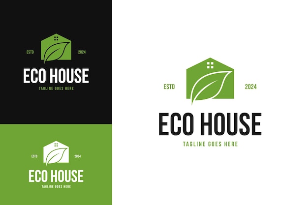 Logotipo de la casa y el diseño del icono de la hoja idea de ilustración vectorial