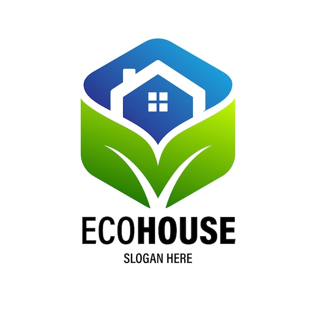 Logotipo de casa ecológica con plantilla de diseño de hoja