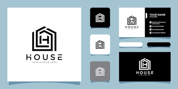Logotipo de la casa con estilo de arte lineal, construcción casera para diseño de logotipo y tarjeta de visita Vector Premium
