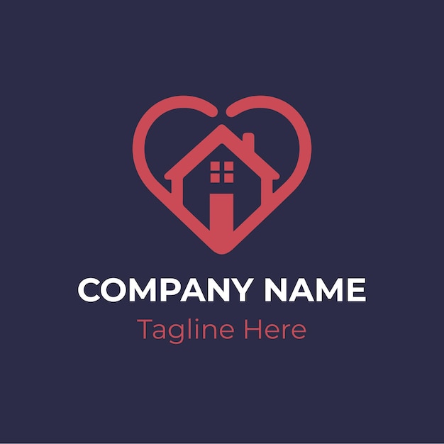 El logotipo de la casa en forma de corazón para una compañía inmobiliaria