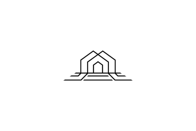Logotipo de la casa con un gran patio en un concepto de diseño de línea minimalista