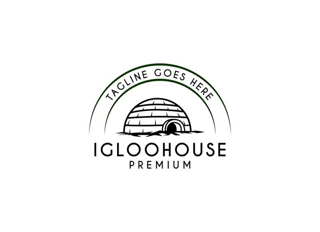 El logotipo de la casa igloo es un vector de línea de arte vintage, una simple plantilla de ilustración, un icono, una tradición de diseño gráfico.