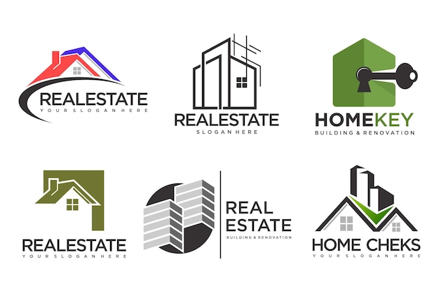 Logotipo de la casa inmobiliaria Logotipo y icono del edificio Ilustración vectorial de plantilla de diseño