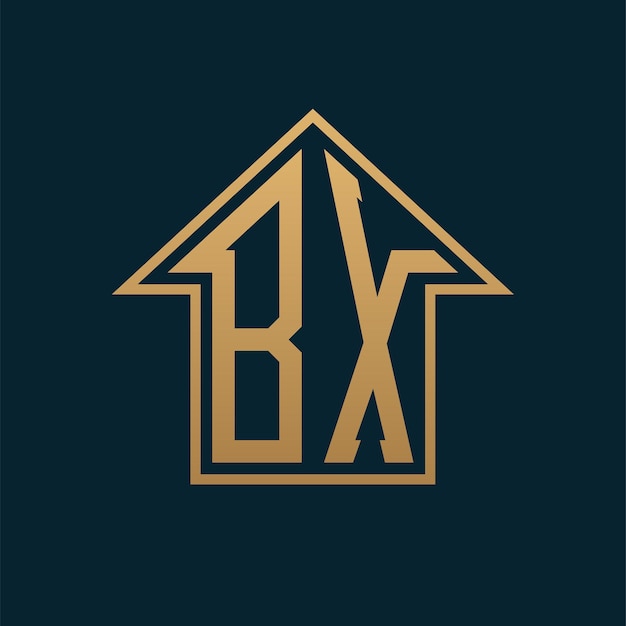 Logotipo de la casa de lujo BX Letra dorada elegante BX en fondo oscuro para bienes raíces de primera calidad