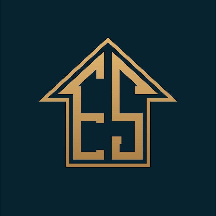 Vector logotipo de la casa de lujo es letra dorada elegante es en fondo oscuro para bienes raíces premium