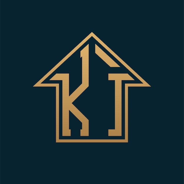 Logotipo de la casa de lujo KI Letra dorada elegante KI en fondo oscuro para bienes raíces de primera calidad
