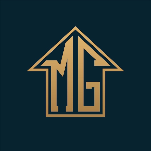 Logotipo de la casa de lujo MG Letra dorada elegante MG en fondo oscuro para bienes raíces de primera calidad