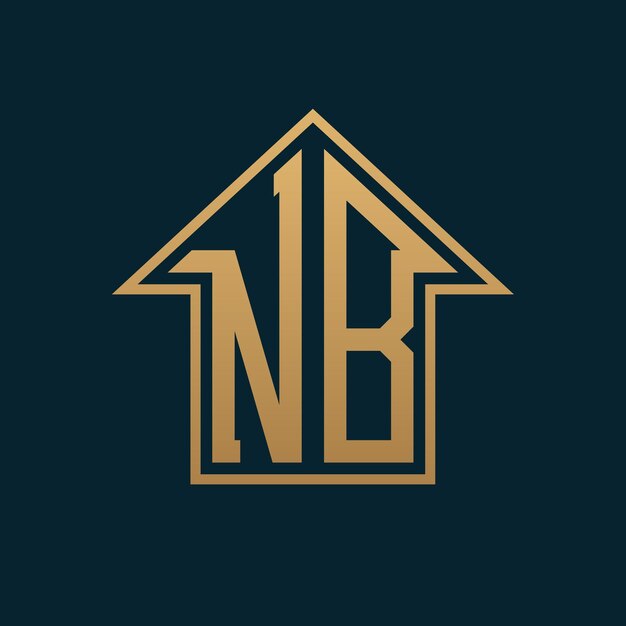 Logotipo de casa de lujo NB Letra dorada elegante NB en fondo oscuro para bienes raíces de primera calidad