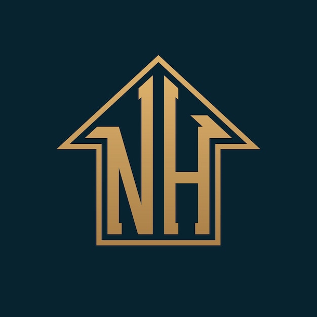 El logotipo de la casa de lujo NH, letra dorada elegante NH en fondo oscuro para bienes raíces premium