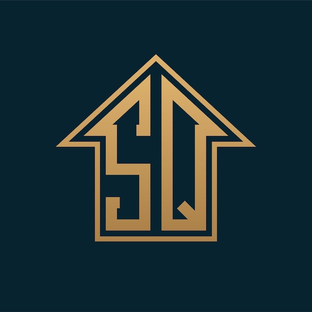 Logotipo de la casa de lujo SQ Elegante letra dorada SQ en fondo oscuro para bienes raíces premium