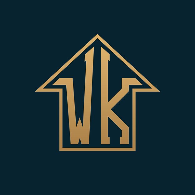 Logotipo de la casa de lujo WK Letra dorada elegante WK en fondo oscuro para bienes raíces premium