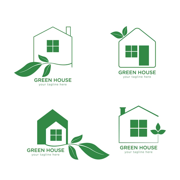 logotipo de casa minimalista con casa verde de estilo de línea continua simple