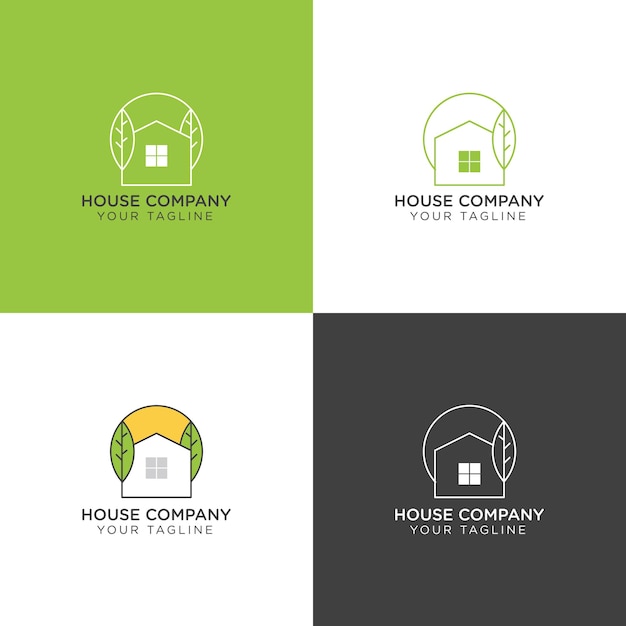 Logotipo de casa minimalista con casa verde de estilo de línea continua simple