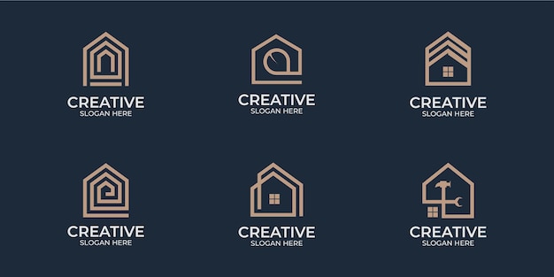 Logotipo de casa minimalista con diseño de logotipo de estilo de arte lineal