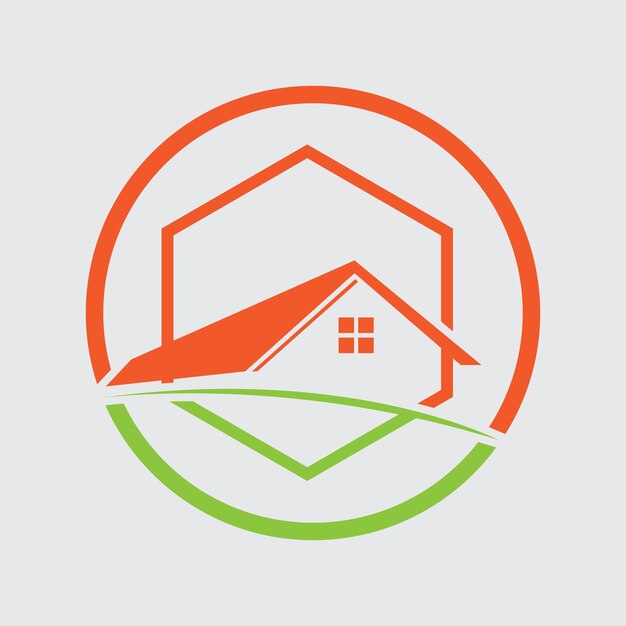 El logotipo de la casa minimalista ecológica en fondo gris
