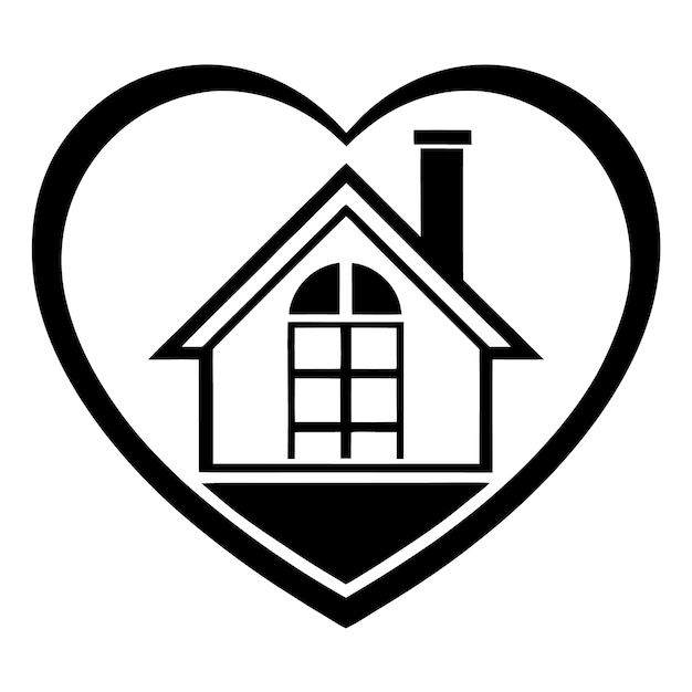 Logotipo de la casa minimalista con una forma de corazón negro