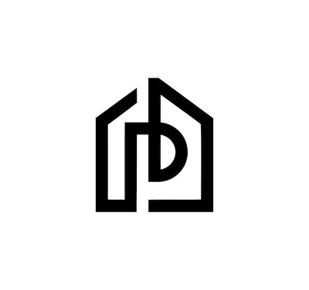 El logotipo de la casa minimalista moderna con las letras D y P