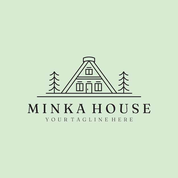El logotipo de la casa minka es un diseño de ilustración de icono vectorial lineal simple.