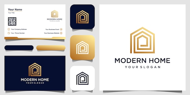 Logotipo de casa moderna para construcción, hogar, bienes raíces, construcción, propiedad. Minimal impresionante plantilla de diseño de logotipo profesional de moda y diseño de tarjeta de visita