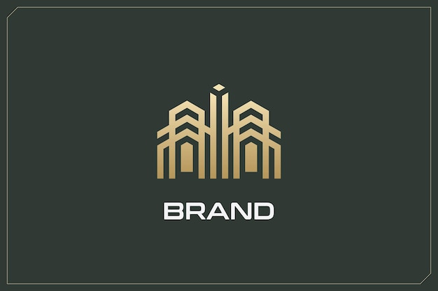 El logotipo de la casa moderna, la estructura moderna, el oro.