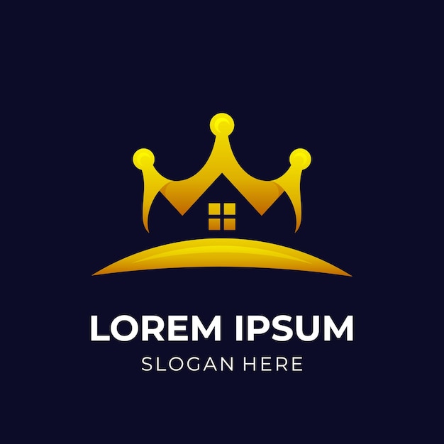 Logotipo de la casa real, casa y corona, logotipo combinado con estilo de color dorado 3d