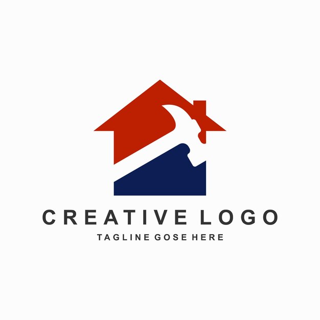 logotipo de la casa de renovación con concepto de combinación de martillo