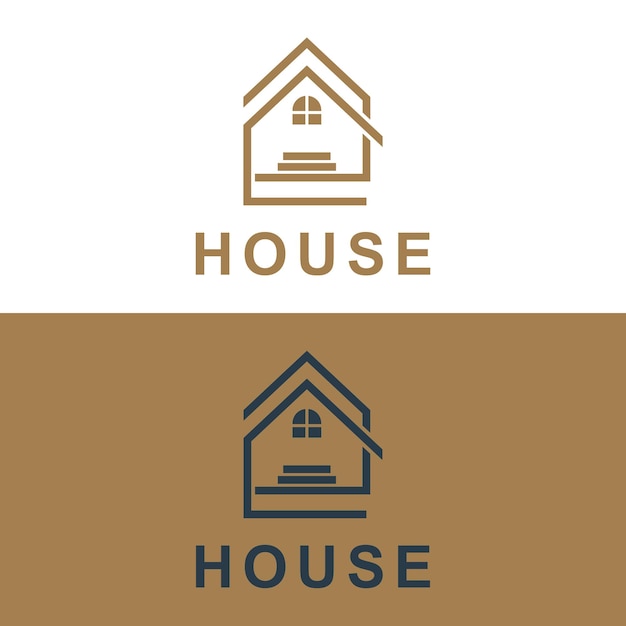 Logotipo de la casa Símbolo de la casa dorada Estilo lineal geométrico aislado en fondo doble