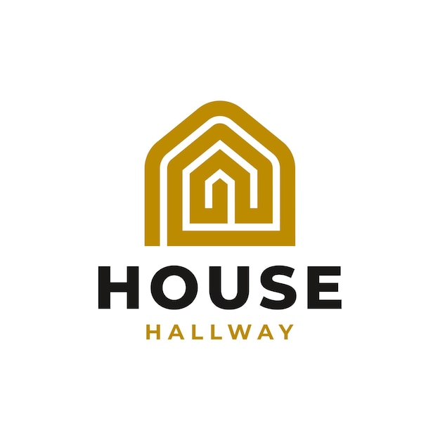 Logotipo de la casa Símbolo de la casa de oro Estilo lineal geométrico utilizable para la construcción de bienes raíces Architec