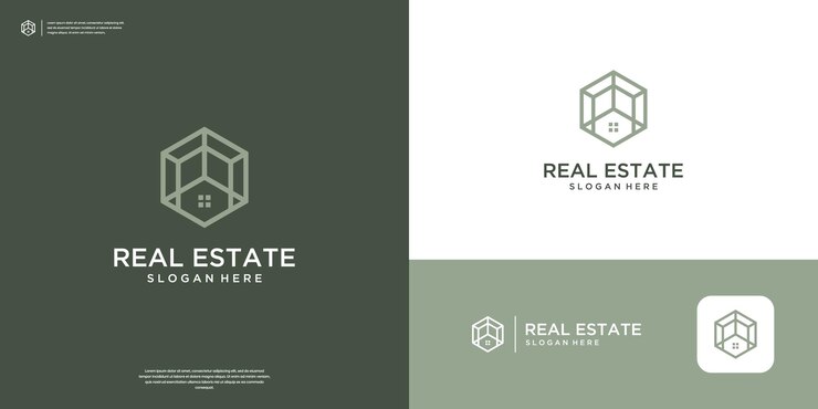 Vector logotipo de la casa con el símbolo hexagonal geométrico