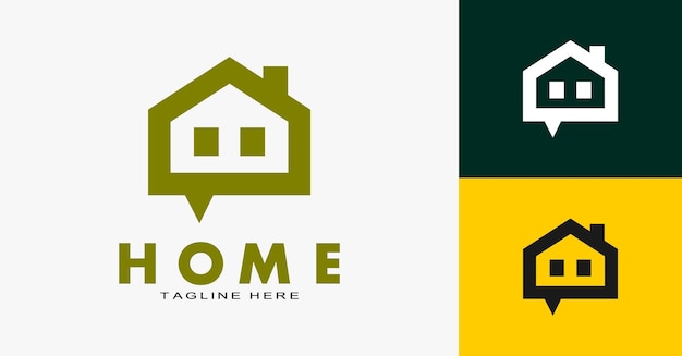 Logotipo de casa simple en color verde ejército con ubicación de propiedad srategic