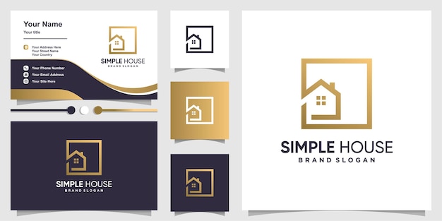 Logotipo de casa simple con concepto de esquema moderno creativo y plantilla de tarjeta de visita