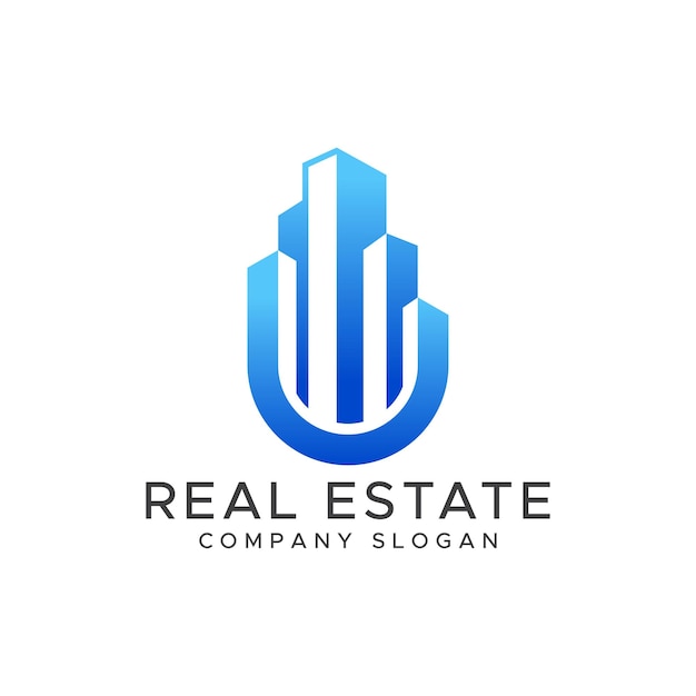 Logotipo de la casa U Real Estate con un edificio