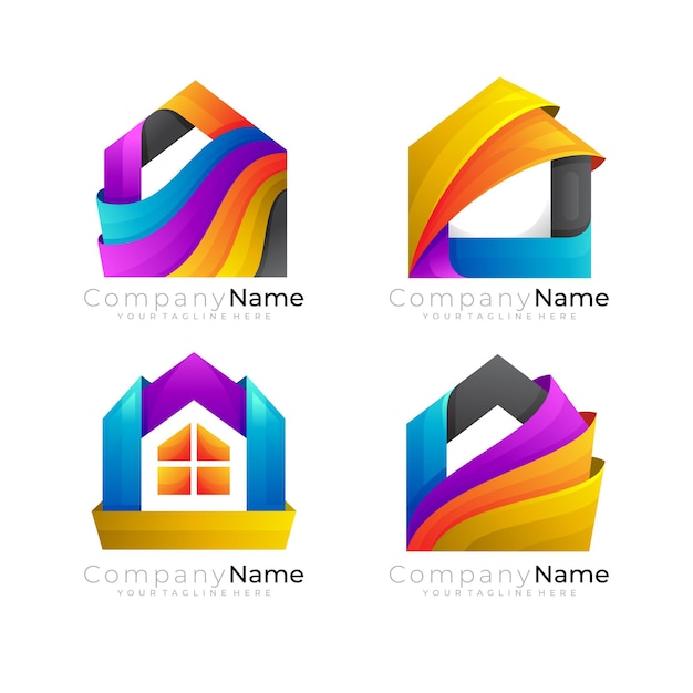 Logotipo de la casa con vector de diseño colorido, iconos de construcción
