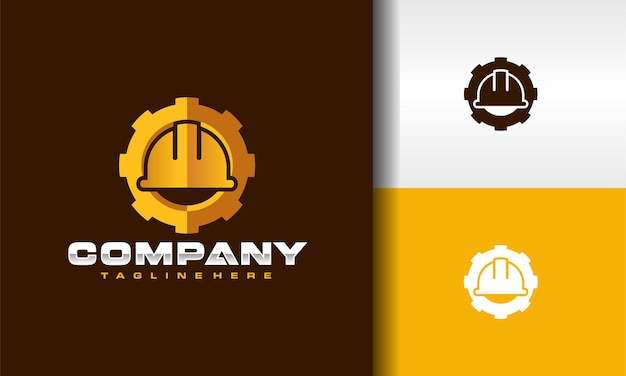 logotipo de casco de construcción de engranajes