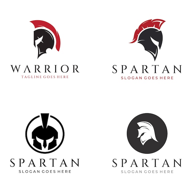 Logotipo de casco de guerrero de guerra espartano o espartano fuerte y valienteDiseñado con edición de ilustración vectorial de plantilla