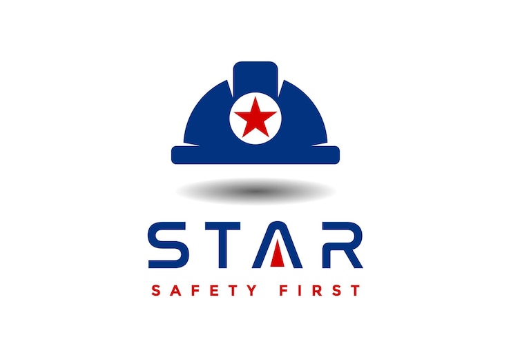 Vector logotipo de casco de protección para la cabeza con símbolo de estrella.