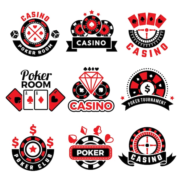 Logotipo de casino y póquer con fichas de juego