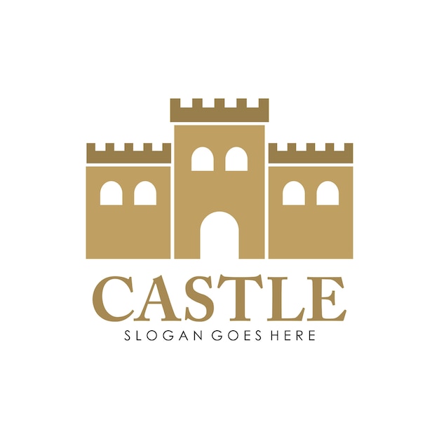 Logotipo del castillo, icono y plantilla de diseño de ilustración