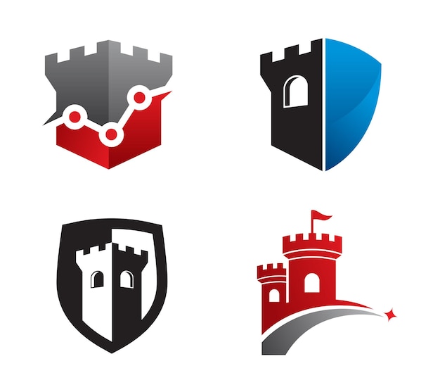 Logotipo de castillo moderno o plantilla de diseño de iconos