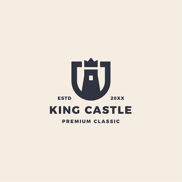 Vector logotipo del castillo del rey con emblema de cuervo y escudo