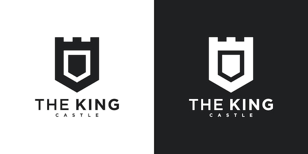 El logotipo del castillo del rey escudo diseño del castillo con idea creativa Vector Premium